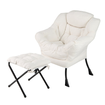 Modern Accent Chair with Folding Footrest and Head Pillow, Beige Accent Chairs Beige  at Gallery Canada