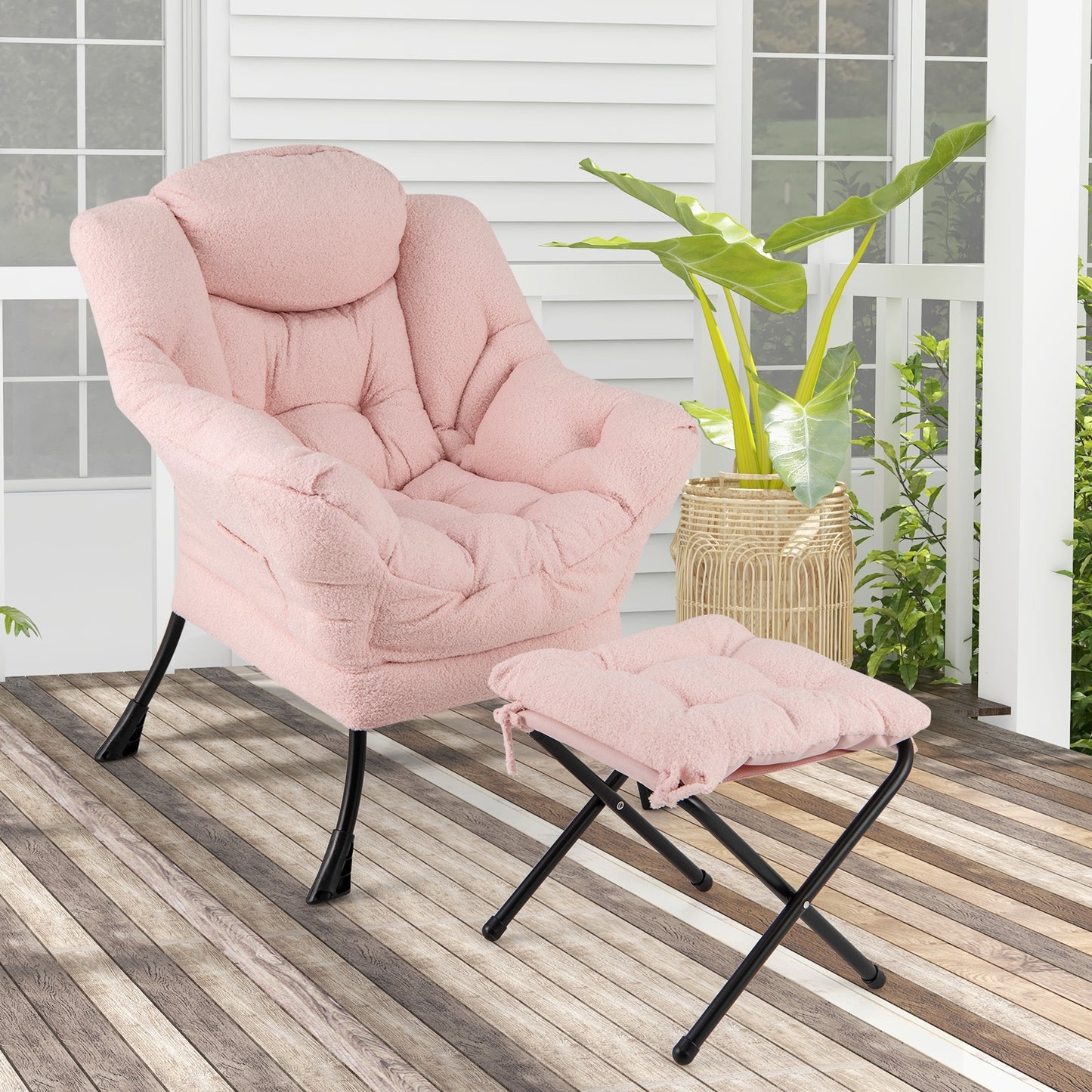 Modern Accent Chair with Folding Footrest and Head Pillow, Pink Accent Chairs   at Gallery Canada