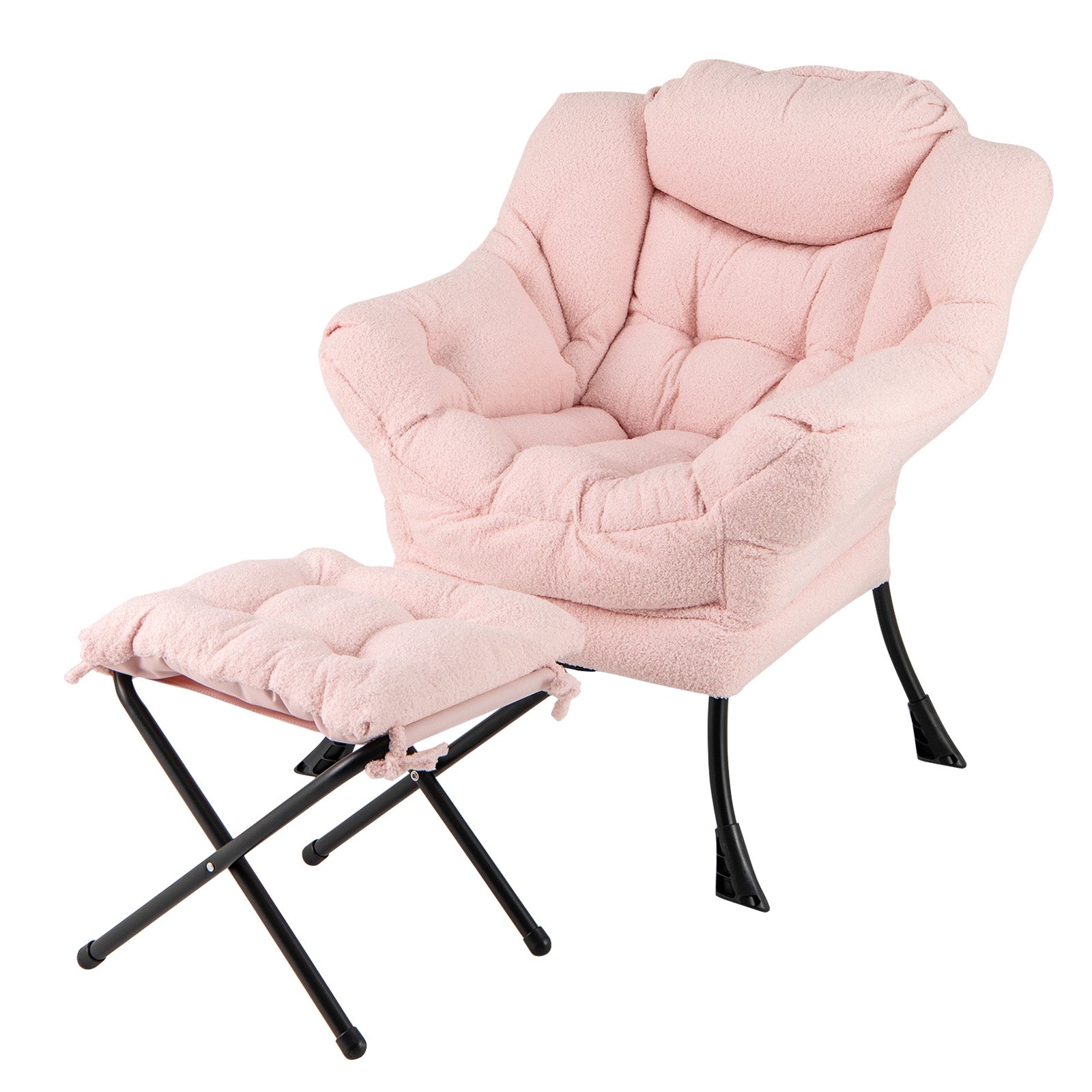 Modern Accent Chair with Folding Footrest and Head Pillow, Pink Accent Chairs Pink  at Gallery Canada