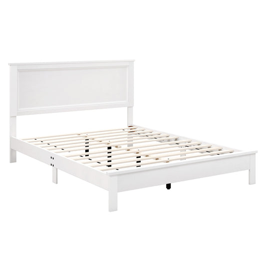 Queen Size Bed Frame Platform Slat High Headboard Bedroom with Rubber Wood Leg, White Simple Bed Frame White  at Gallery Canada