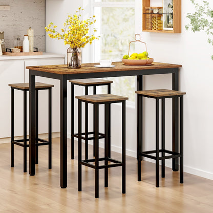 Set of 4 Bar Stool Set with Metal Legs and Footrest, Coffee Bar Stools   at Gallery Canada