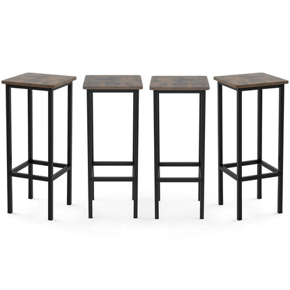 Set of 4 Bar Stool Set with Metal Legs and Footrest, Coffee Bar Stools   at Gallery Canada