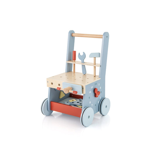 2-in-1 Toddler Wooden Baby Push Walker with Multi-Activity Center, Blue Baby Gyms & Playmats Blue  at Gallery Canada