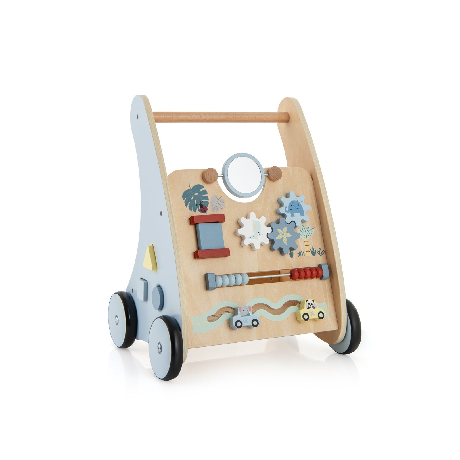 Wooden Baby Push and Pull Walker with Multi-Activity Learning Center, Blue Baby Gyms & Playmats Blue  at Gallery Canada