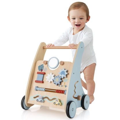 Wooden Baby Push and Pull Walker with Multi-Activity Learning Center, Blue Baby Gyms & Playmats   at Gallery Canada