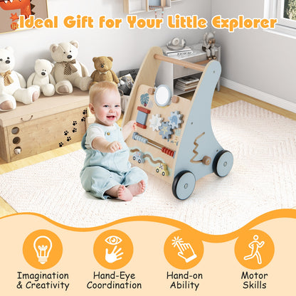 Wooden Baby Push and Pull Walker with Multi-Activity Learning Center, Blue Baby Gyms & Playmats   at Gallery Canada