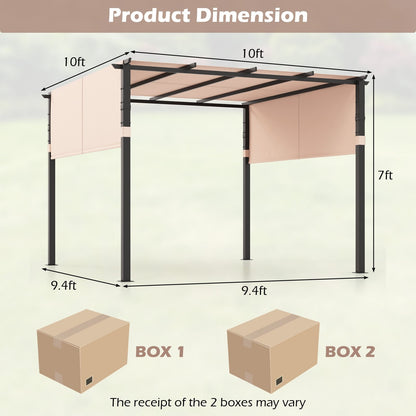 10 x 10 ft Flat Top Pergola with Retractable Canopy for Garden Pool Porch and Backyard, Beige Gazebos   at Gallery Canada