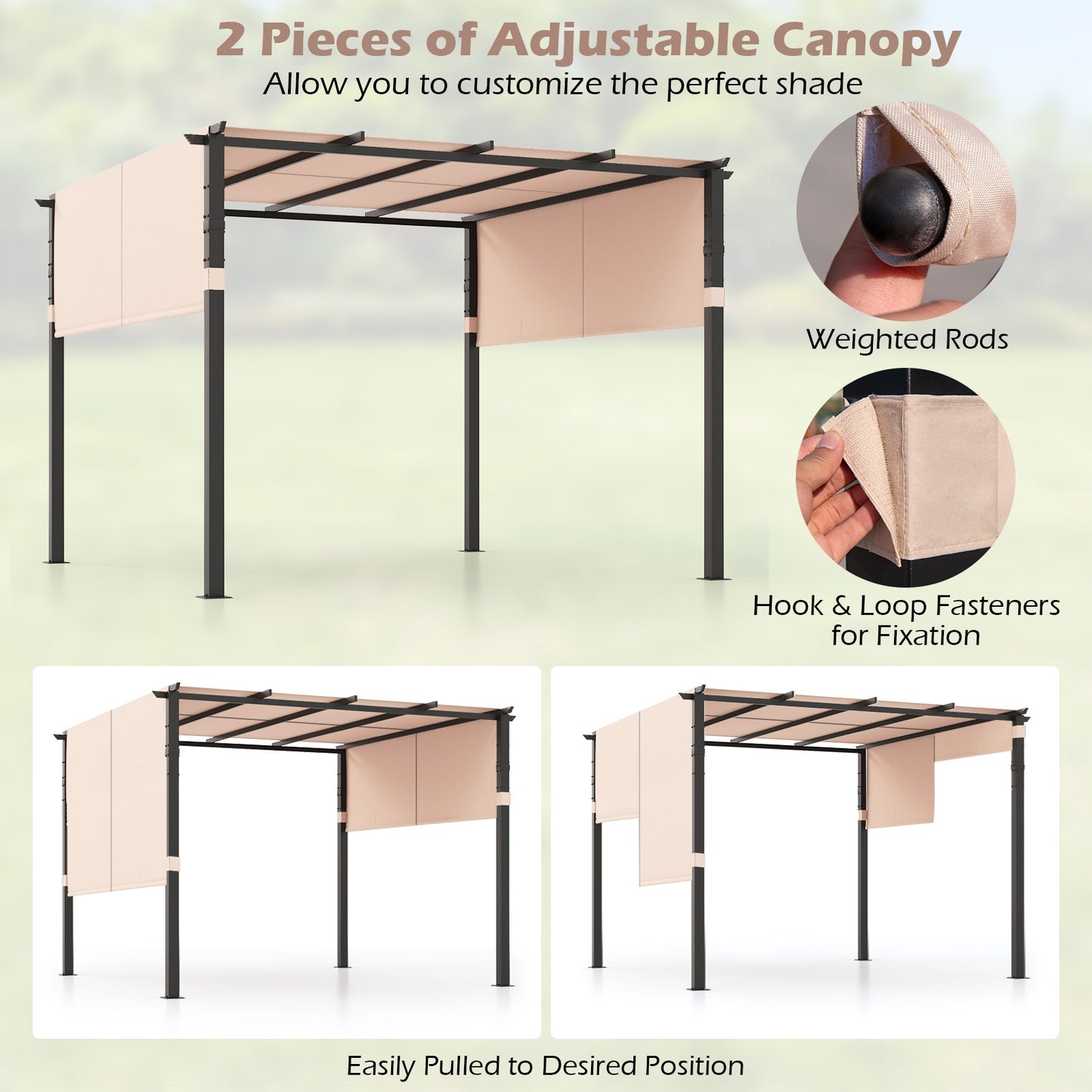 10 x 10 ft Flat Top Pergola with Retractable Canopy for Garden Pool Porch and Backyard, Beige Gazebos   at Gallery Canada