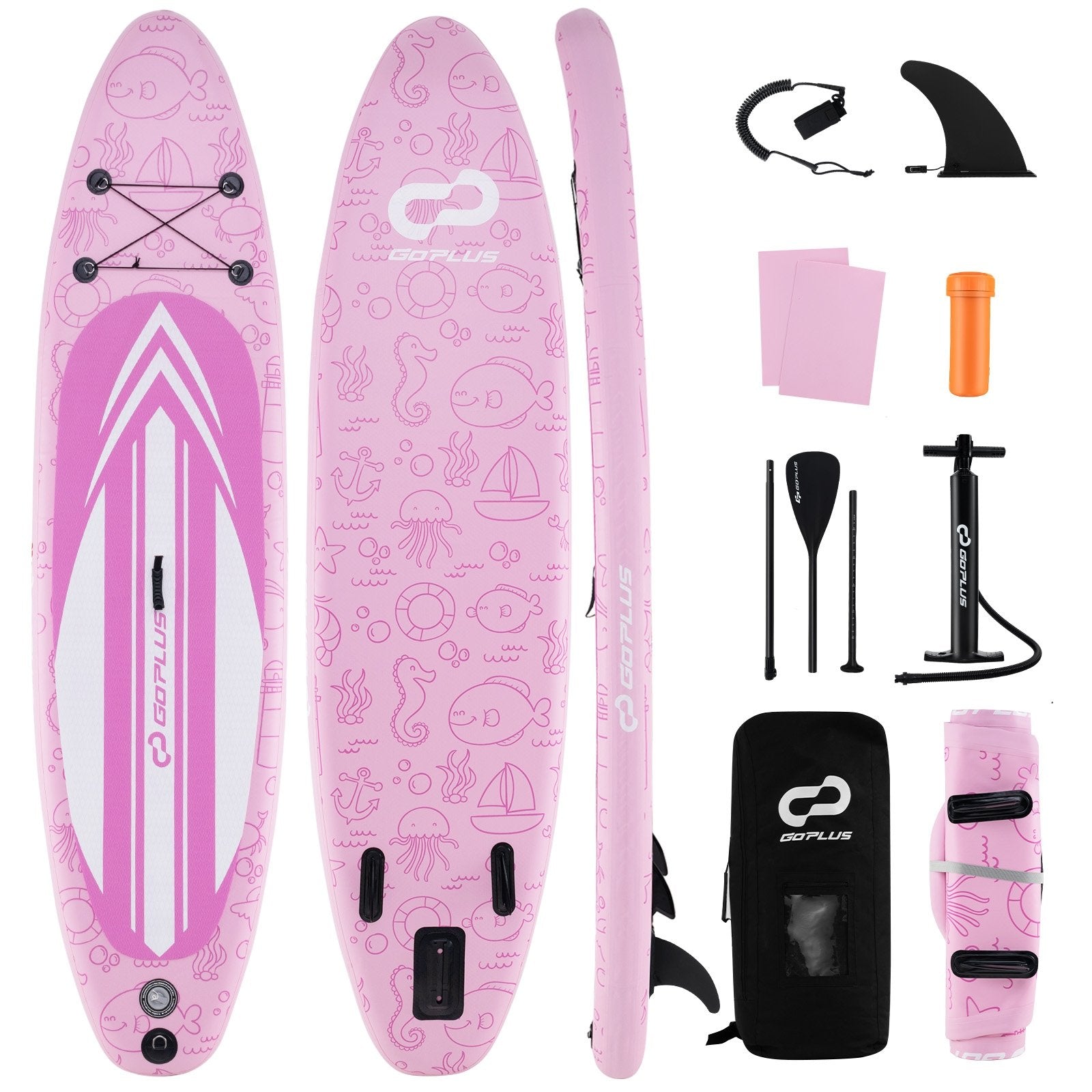 Inflatable Stand up Paddle Board iSUP Board Accessories with 3 Fins and Backpack-S Surfing Pink, White at Gallery Canada