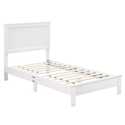 Twin Size Wooden Bed Frame with Headboard and Slat Support, White Simple Bed Frame White  at Gallery Canada