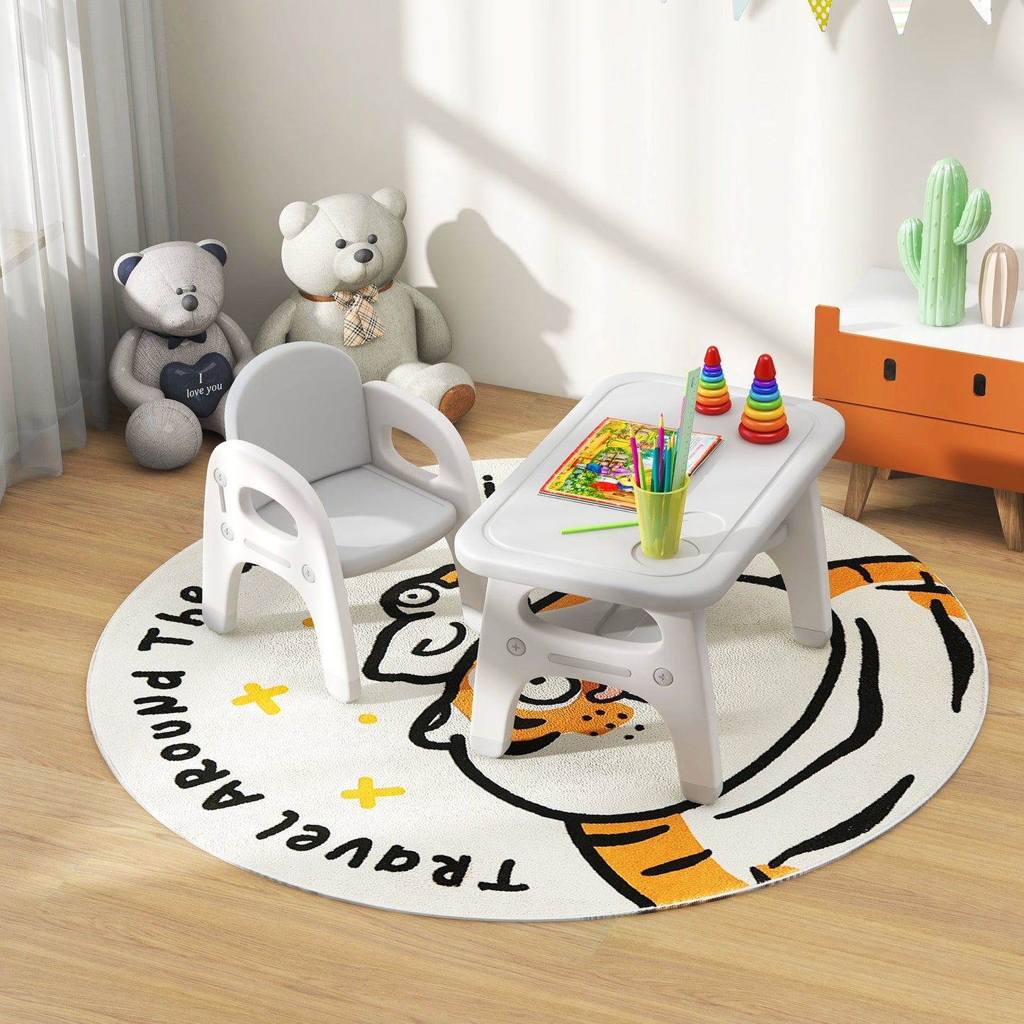 Kids Activity Table and Chair Set with Montessori Toys for Preschool and Kindergarten, Gray Kids Table & Chair Sets   at Gallery Canada