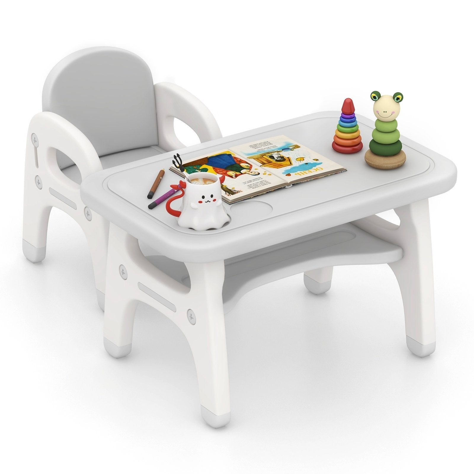 Kids Activity Table and Chair Set with Montessori Toys for Preschool and Kindergarten, Gray Kids Table & Chair Sets Gray  at Gallery Canada