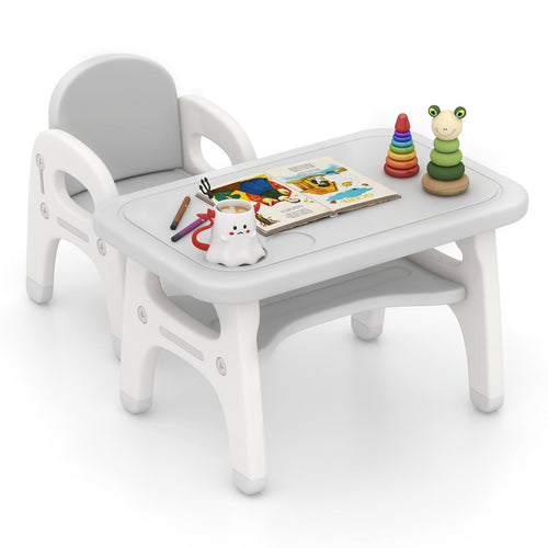 Kids Activity Table and Chair Set with Montessori Toys for Preschool and Kindergarten, Gray