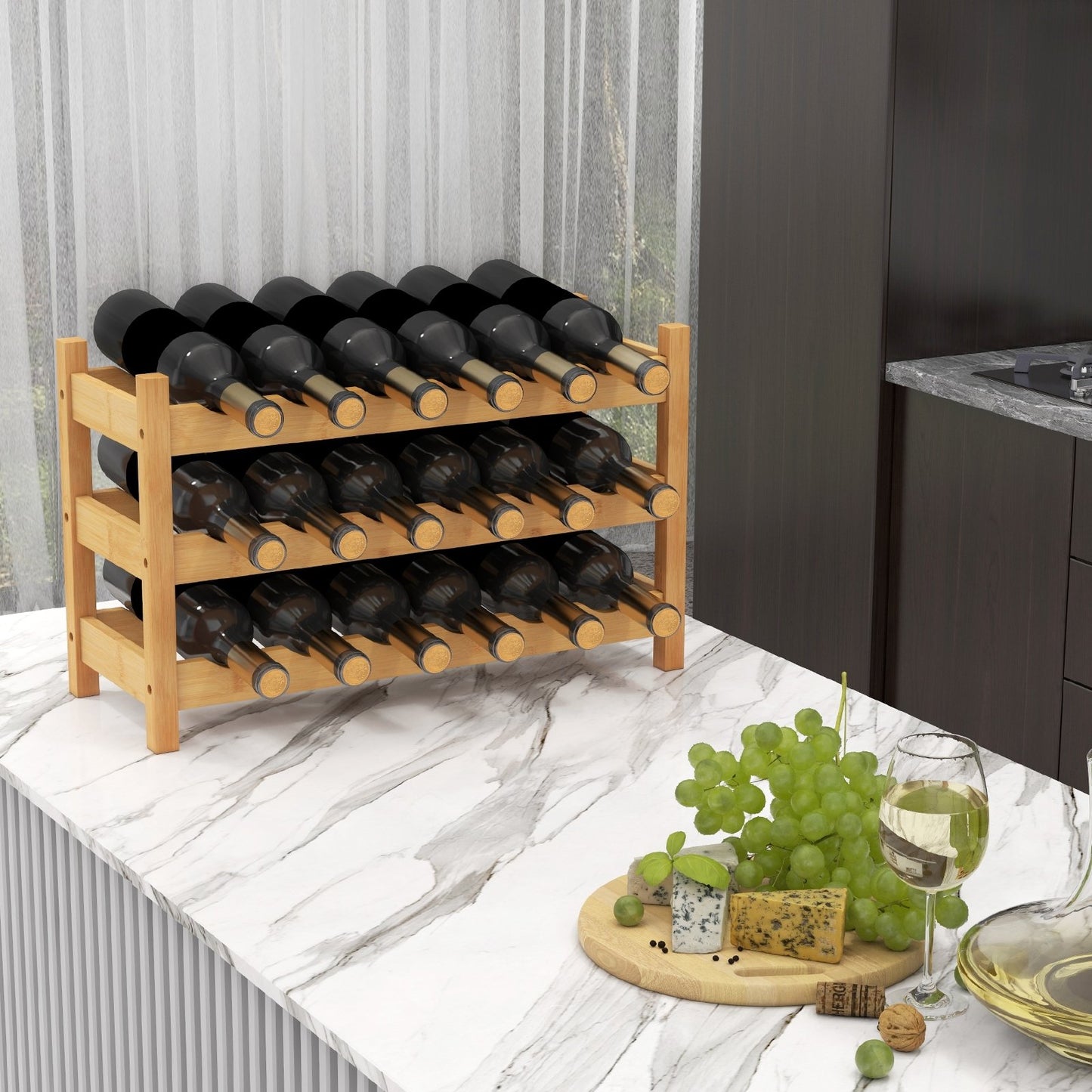 3-Tier Bamboo Freestanding Countertop Wine Bottle Organizer, Natural Wine Racks   at Gallery Canada