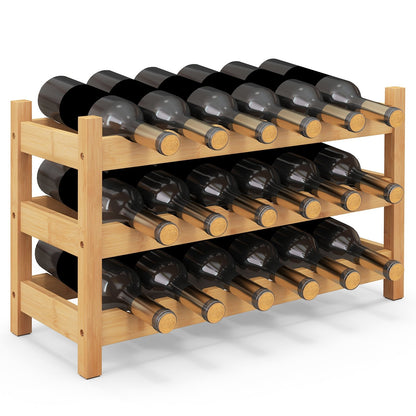 3-Tier Bamboo Freestanding Countertop Wine Bottle Organizer, Natural Wine Racks Natural  at Gallery Canada