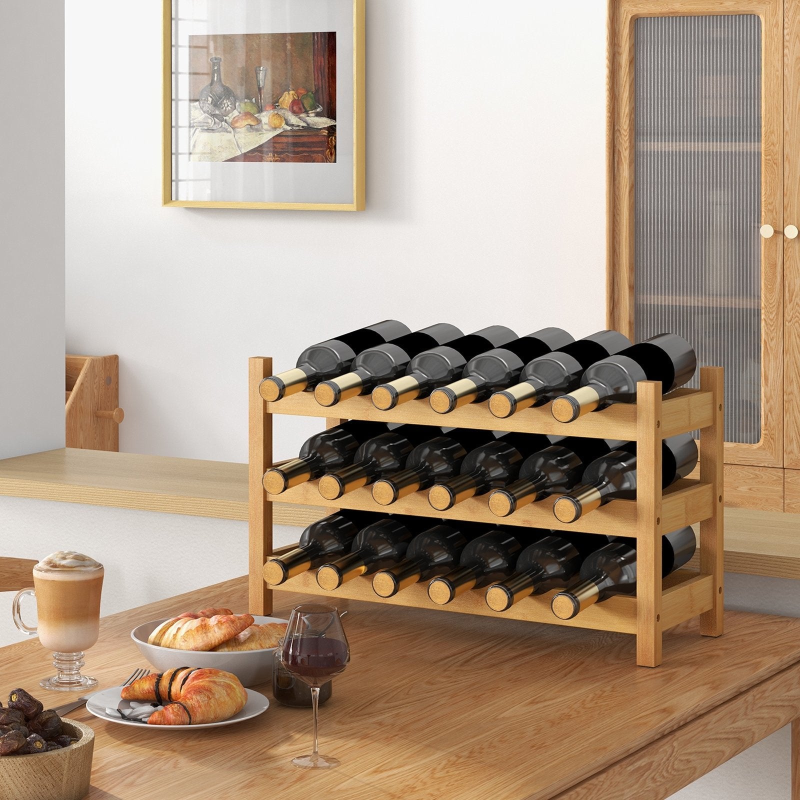 3-Tier Bamboo Freestanding Countertop Wine Bottle Organizer, Natural Wine Racks   at Gallery Canada