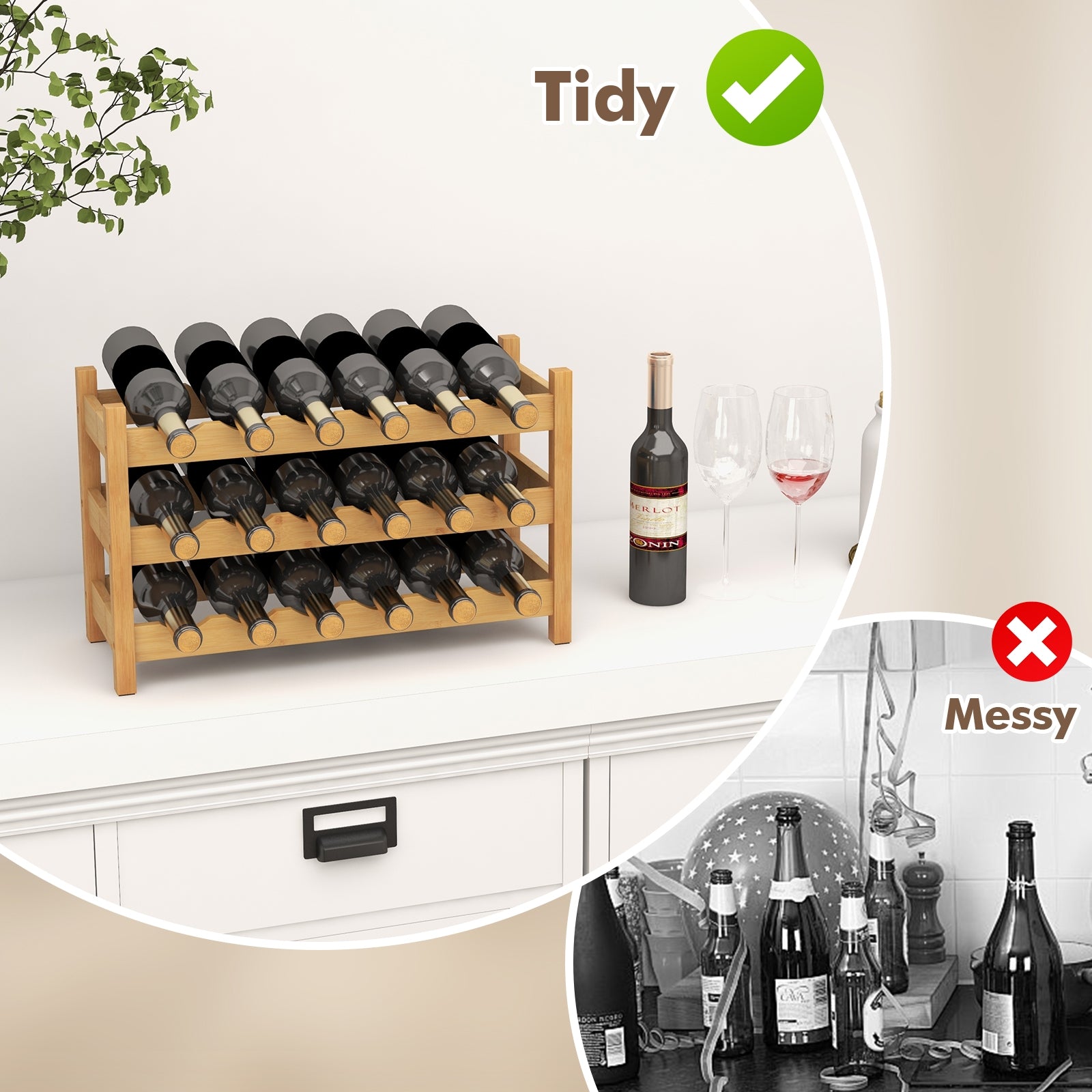 3-Tier Bamboo Freestanding Countertop Wine Bottle Organizer, Natural Wine Racks   at Gallery Canada