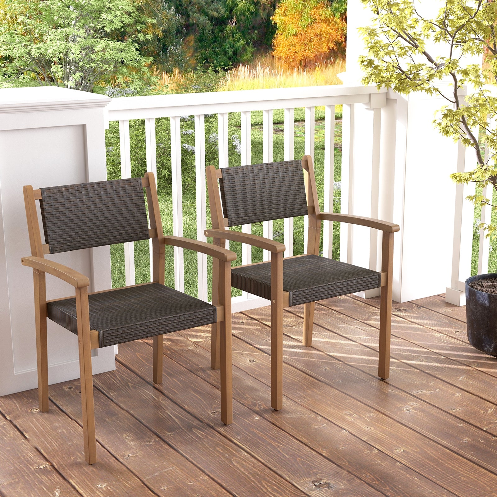 Set of 2 Stackable Outdoor Wicker Dining Chair, Natural Dining Chairs   at Gallery Canada