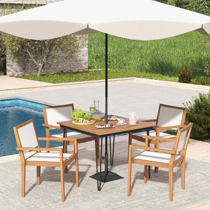 Stackable Outdoor Dining Chair Set of 2 with Acacia Wood Frame, Natural & White Dining Chairs   at Gallery Canada