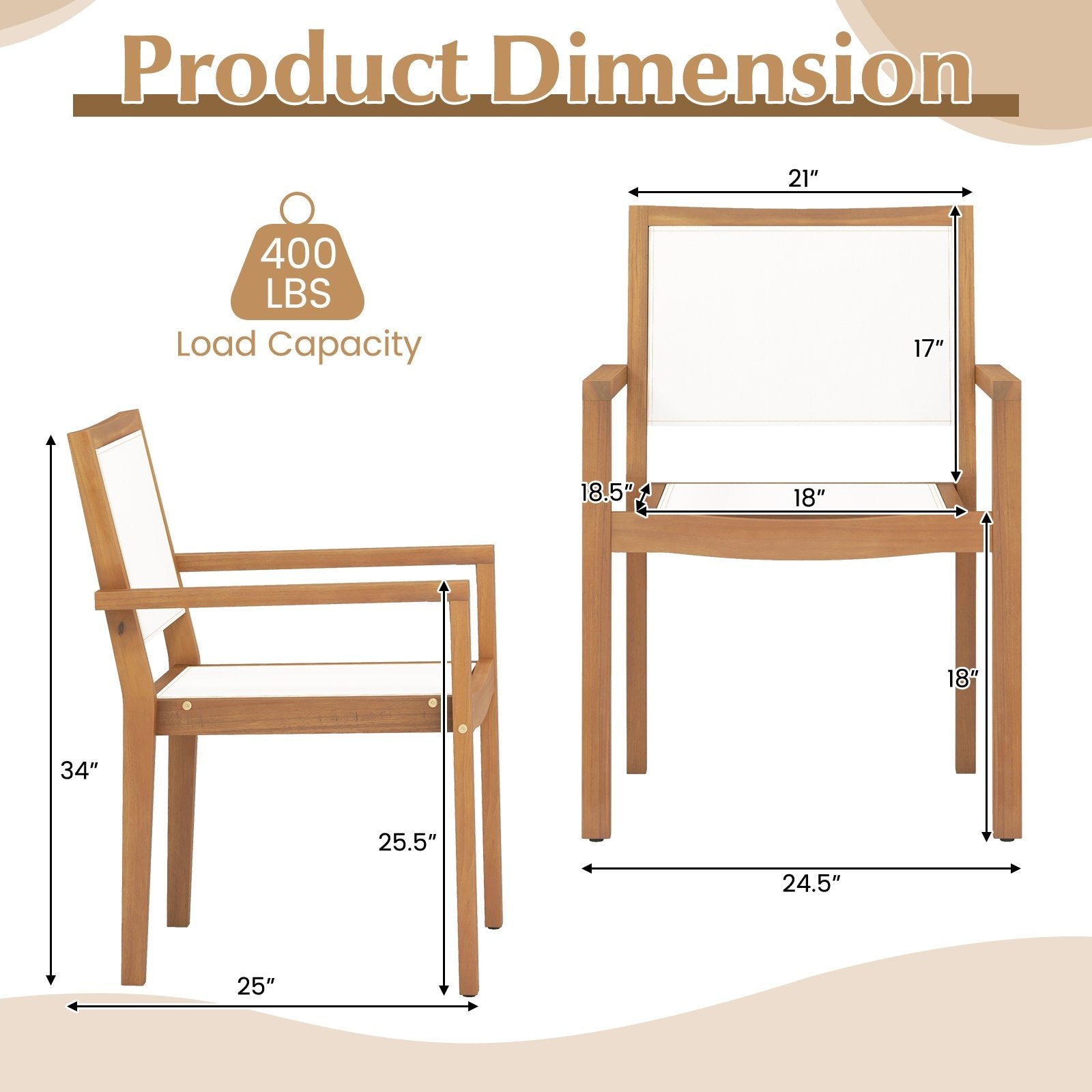 Stackable Outdoor Dining Chair Set of 2 with Acacia Wood Frame, Natural & White Dining Chairs   at Gallery Canada