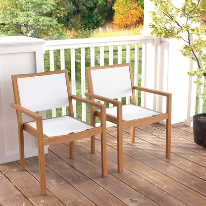 Stackable Outdoor Dining Chair Set of 2 with Acacia Wood Frame, Natural & White Dining Chairs   at Gallery Canada