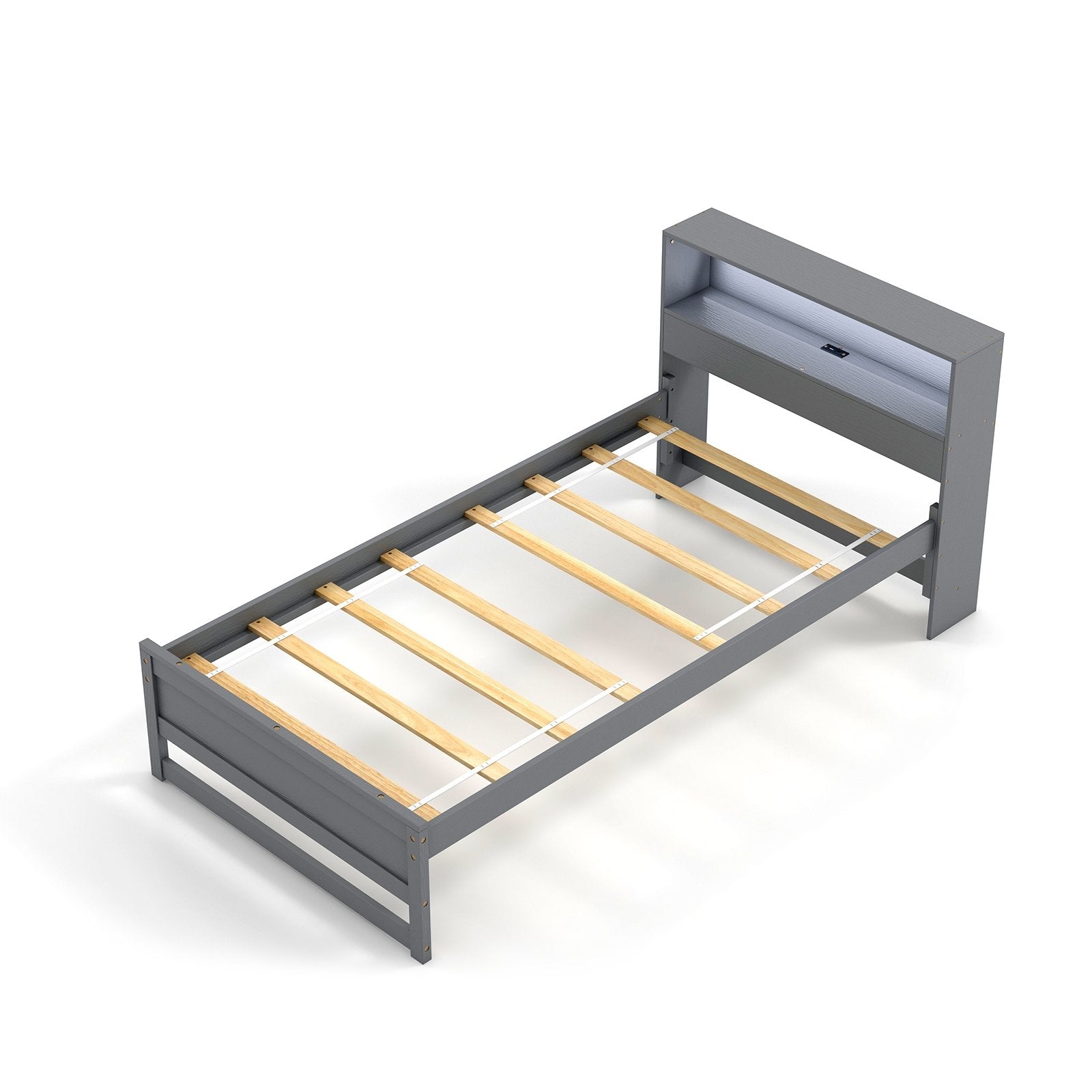 Twin Size Bed Frame with Storage Headboard and Charging Station, Gray Toddler Beds Gray at Gallery Canada