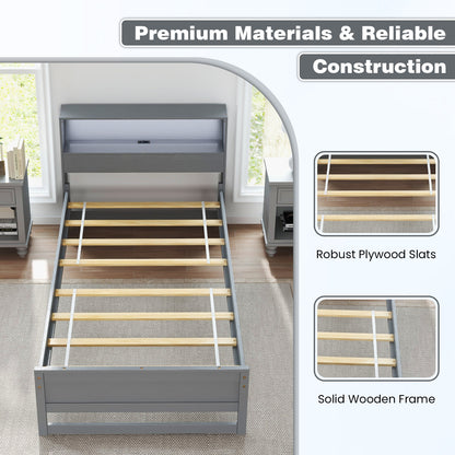 Twin Size Bed Frame with Storage Headboard and Charging Station, Gray Toddler Beds   at Gallery Canada