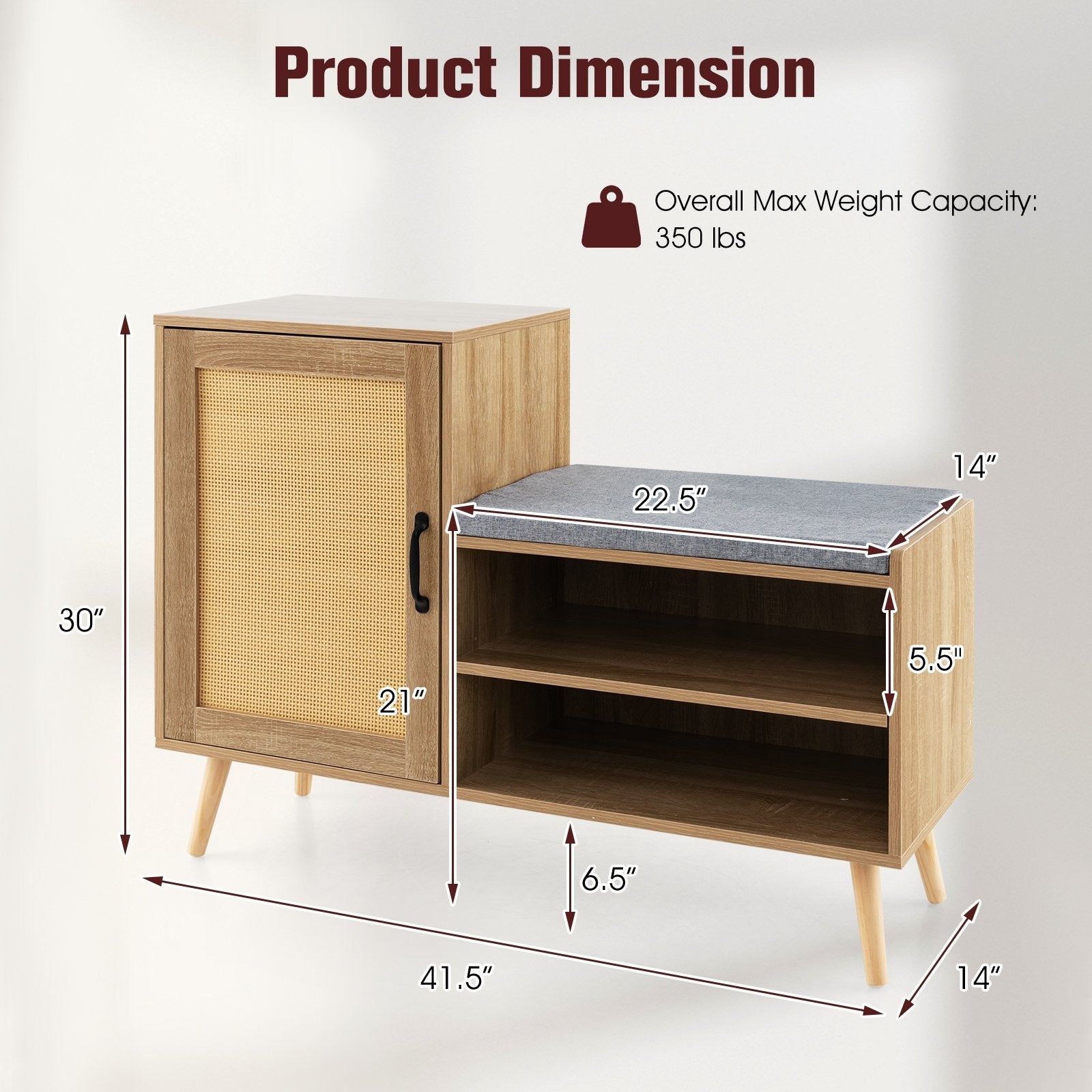 2-in-1 Rattan Shoe Cabinet with Bench Shoe Storage Bench with Washable Cushion, Natural Shoe Racks & Storage Benches   at Gallery Canada