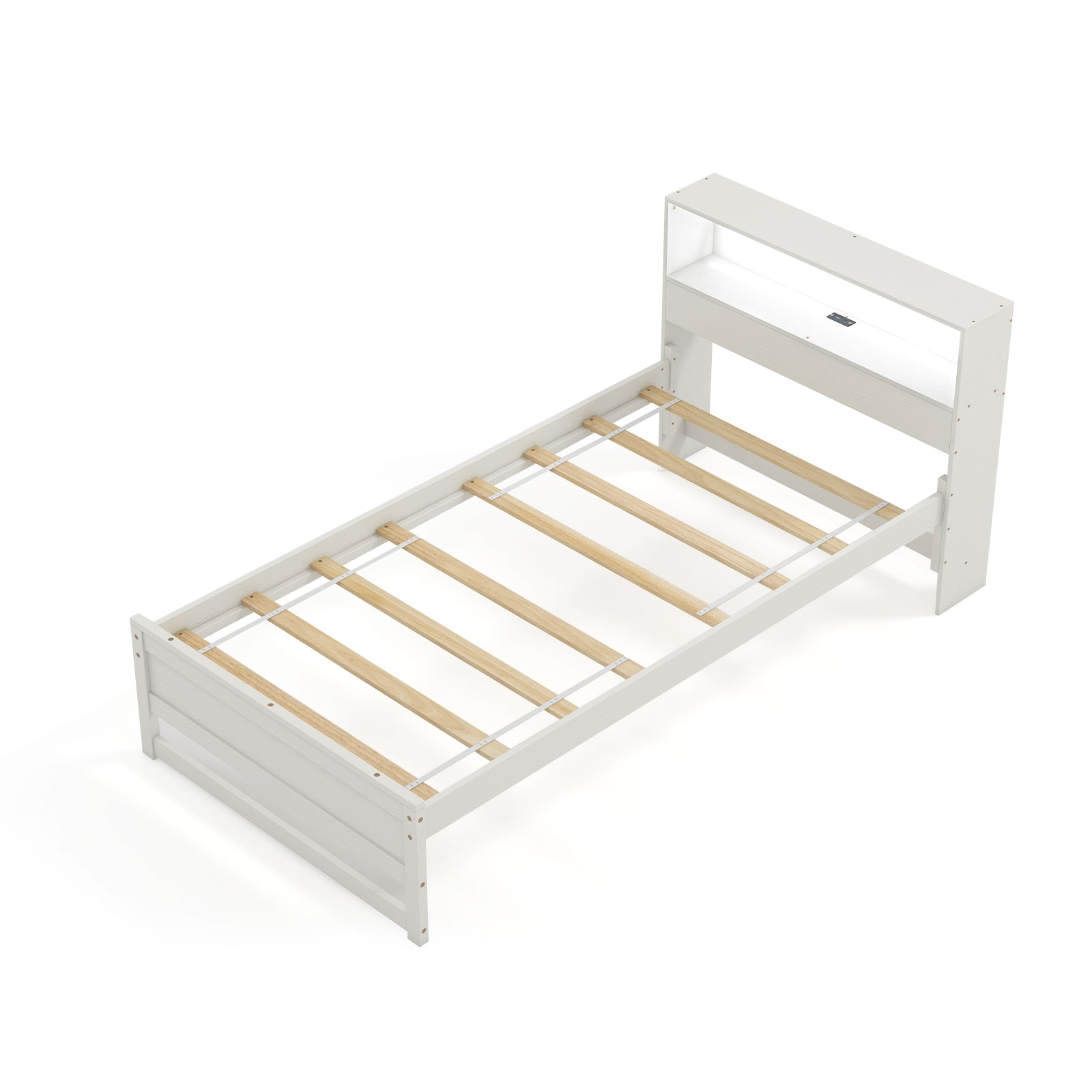 Twin Size Bed Frame with Storage Headboard and Charging Station, White Toddler Beds at Gallery Canada