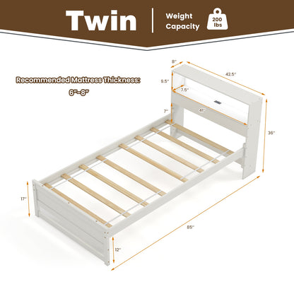 Twin Size Bed Frame with Storage Headboard and Charging Station, White Toddler Beds   at Gallery Canada