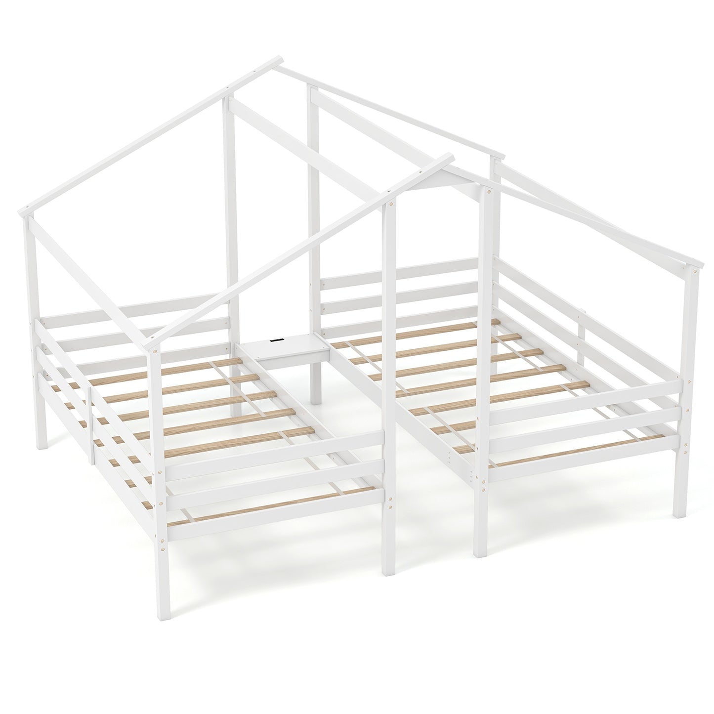 Double Twin Size Wooden Bed Frames with Built-in Table for Kids, White Bunk Bed Frame White  at Gallery Canada