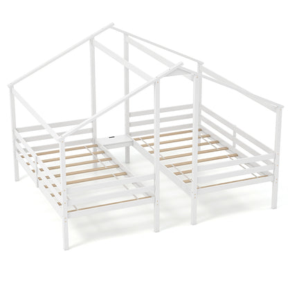 Double Twin Size Wooden Bed Frames with Built-in Table for Kids, White Bunk Bed Frame White  at Gallery Canada