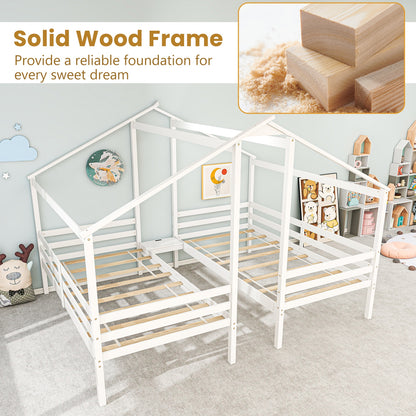 Double Twin Size Wooden Bed Frames with Built-in Table for Kids, White Bunk Bed Frame   at Gallery Canada