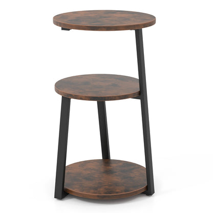 3-Tier Accent Round Side Table with Metal Frame-1 Piece, Rustic Brown End & Side Tables 1 piece - Rustic Brown  at Gallery Canada