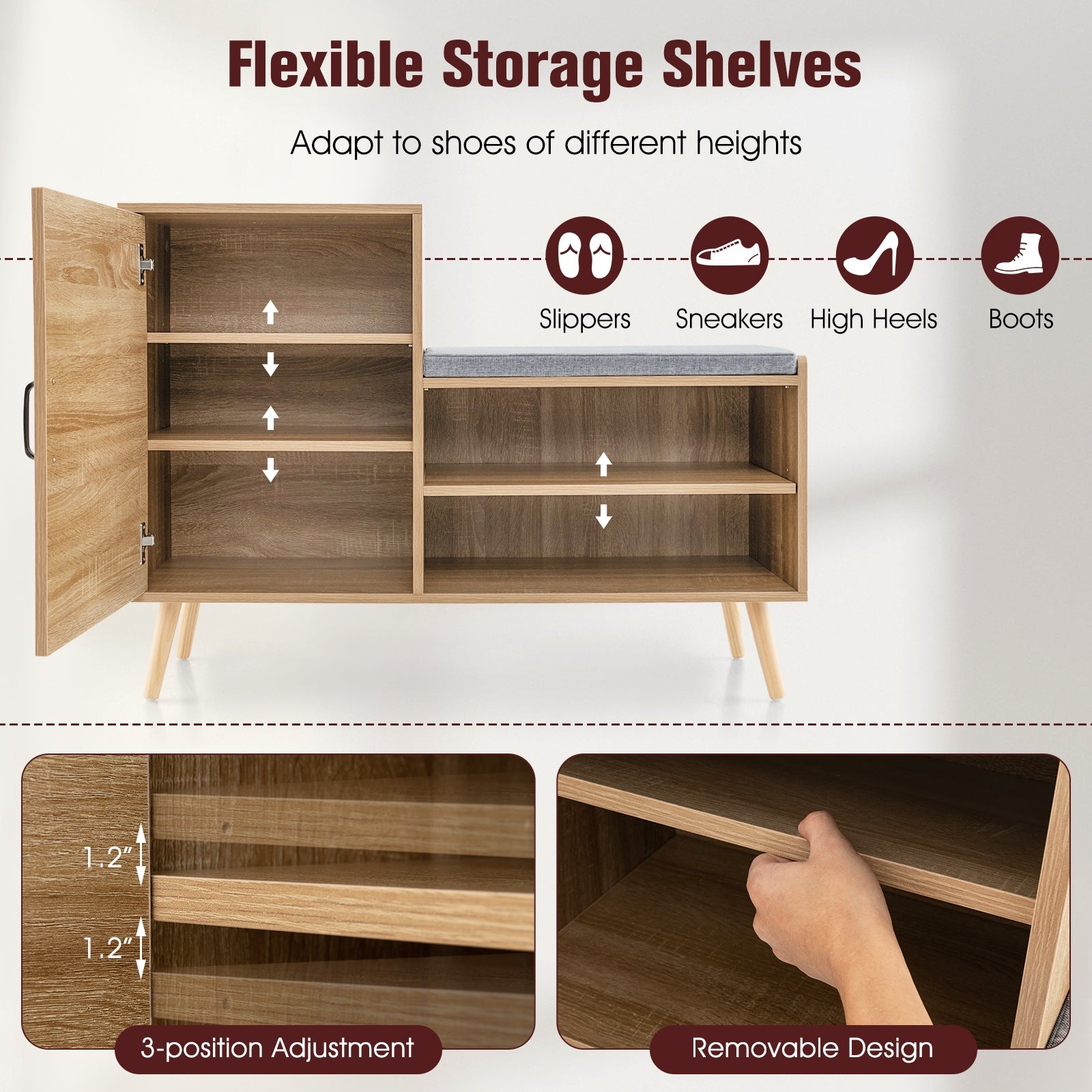 2-in-1 Rattan Shoe Cabinet with Bench Shoe Storage Bench with Washable Cushion, Natural Shoe Racks & Storage Benches   at Gallery Canada