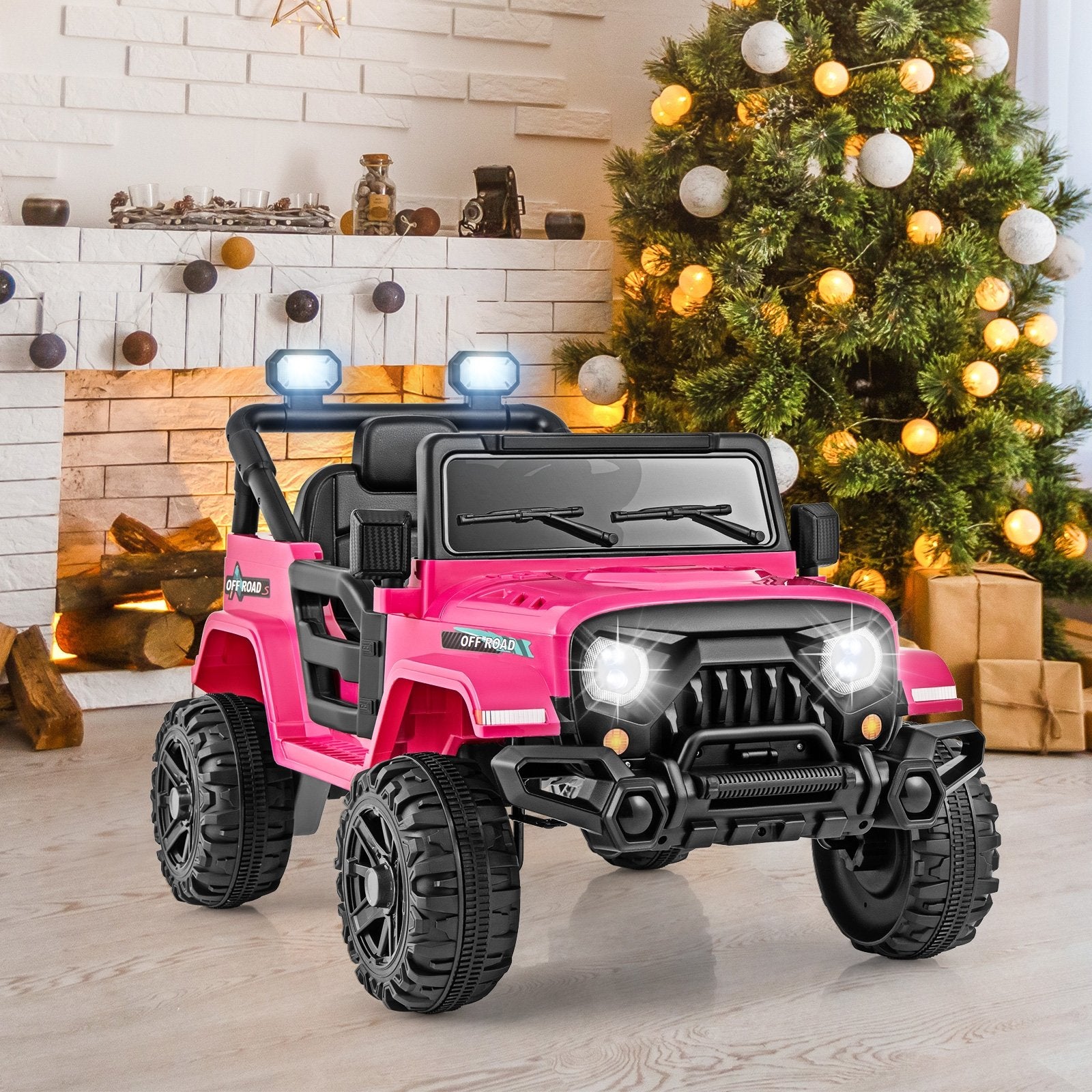 12V Kids Ride on Truck Car with Remote Control Threaded Wheels and 3 Speeds, Pink Powered Ride On Toys   at Gallery Canada