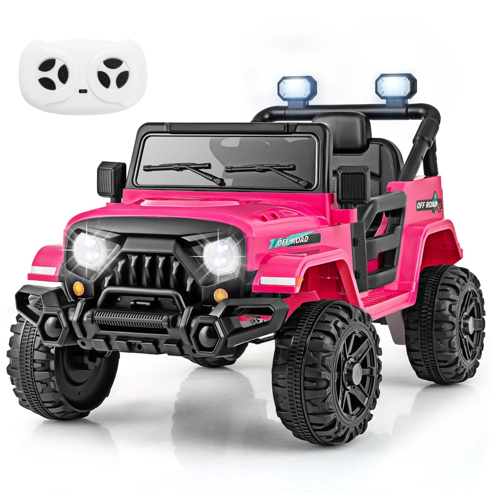 12V Kids Ride on Truck Car with Remote Control Threaded Wheels and 3 Speeds, Pink Powered Ride On Toys   at Gallery Canada