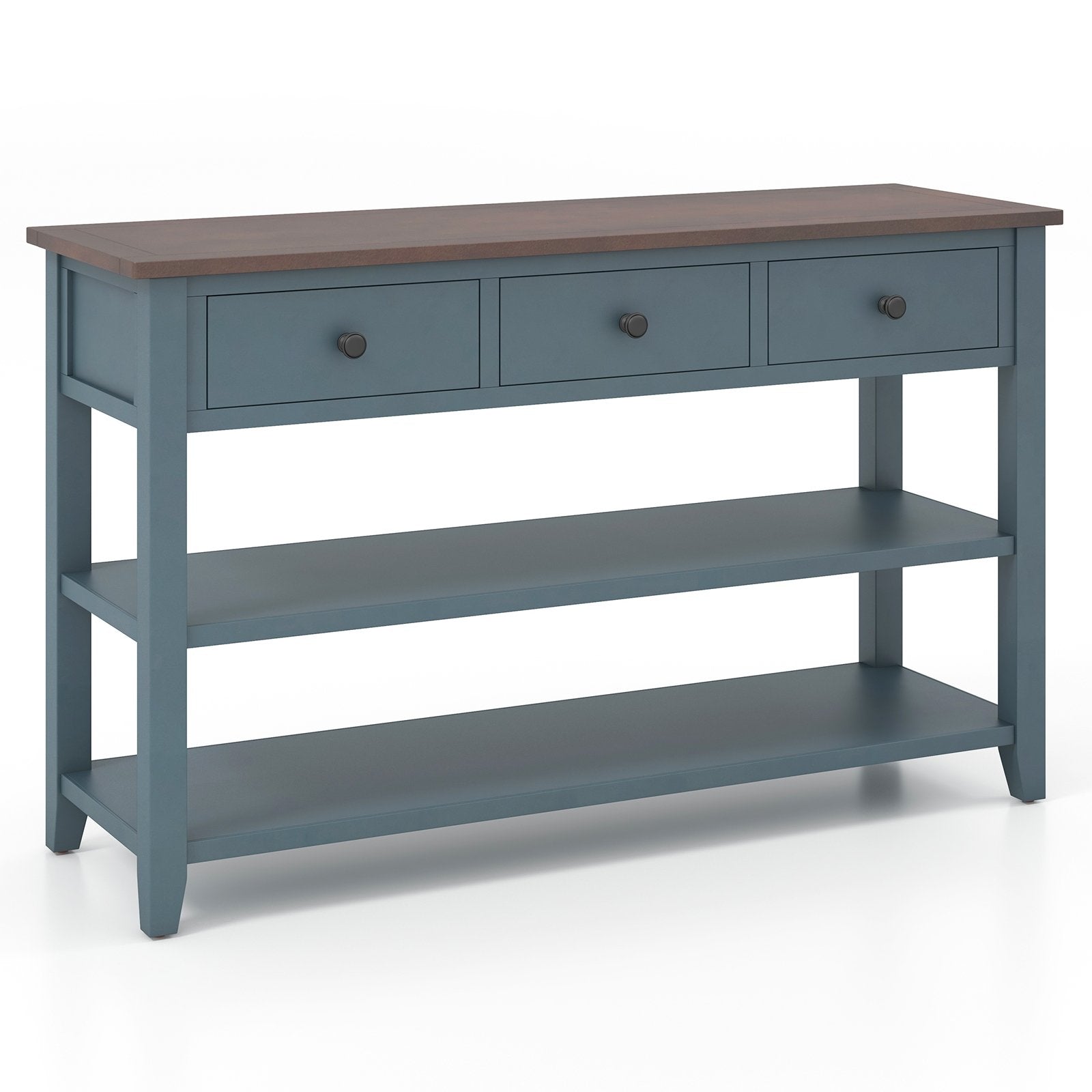 50 Inch Entryway Table Narrow Long Sofa Table with Drawers and Shelves, Dark Blue Console Tables   at Gallery Canada