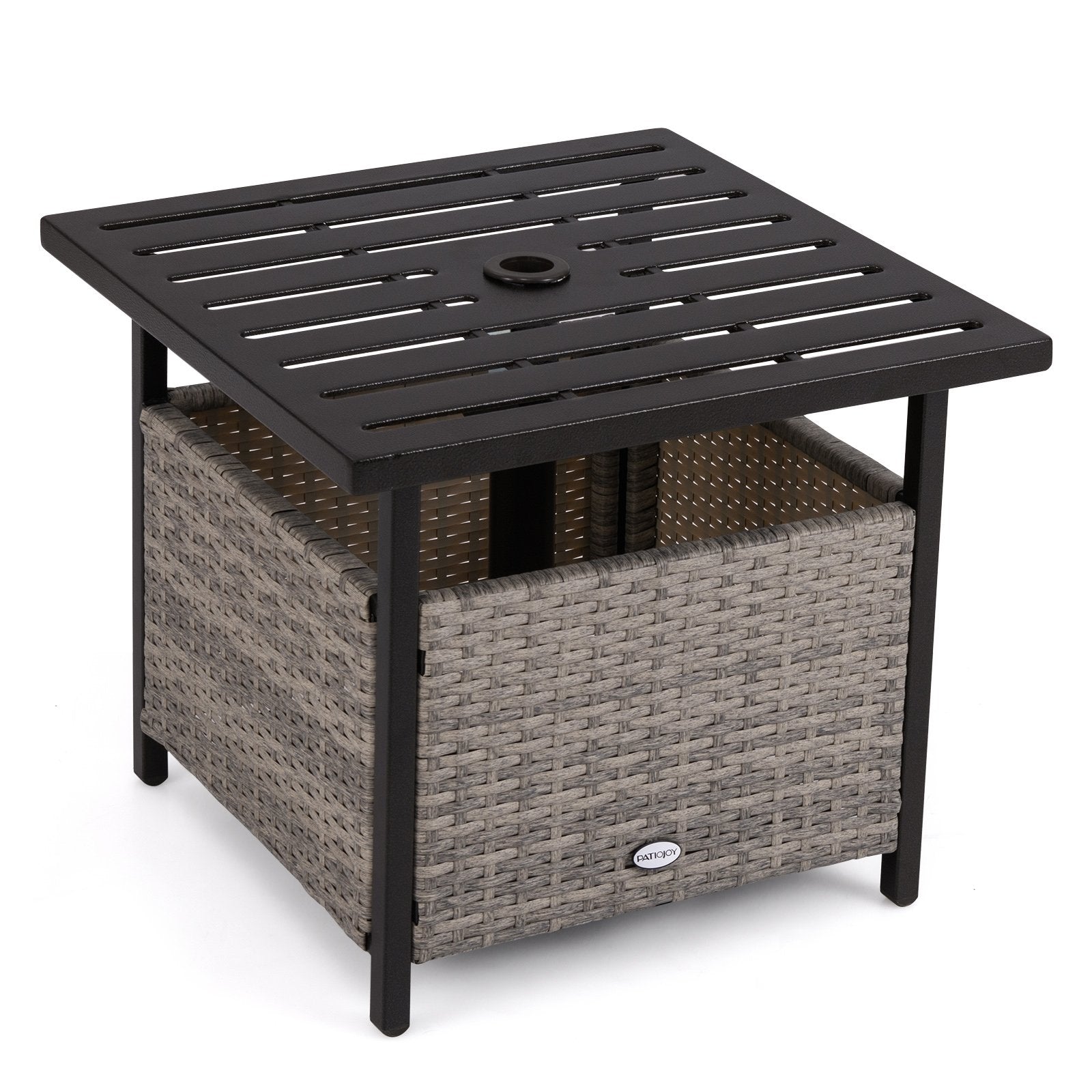 Outdoor Patio Rattan Wicker Steel Side Deck Table, Gray Patio Tables Gray  at Gallery Canada