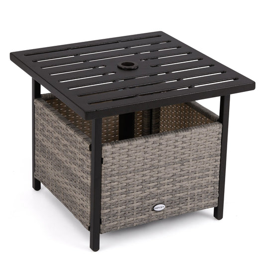 Outdoor Patio Rattan Wicker Steel Side Deck Table, Gray Patio Tables Gray  at Gallery Canada