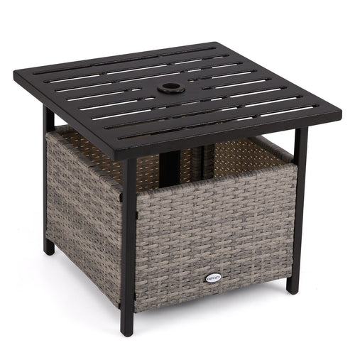 Outdoor Patio Rattan Wicker Steel Side Deck Table, Gray