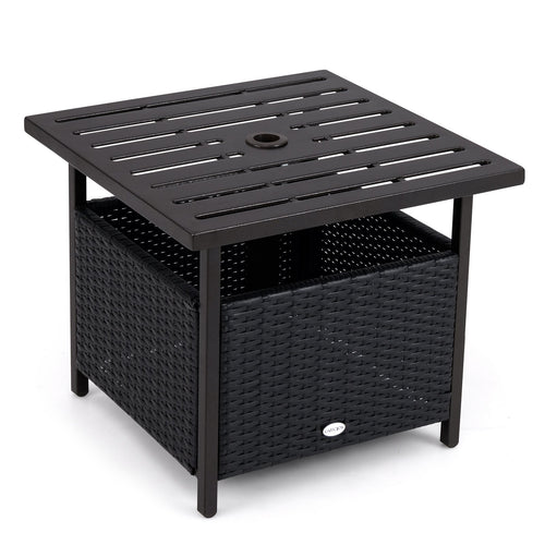 Outdoor Patio Rattan Wicker Steel Side Deck Table, Black