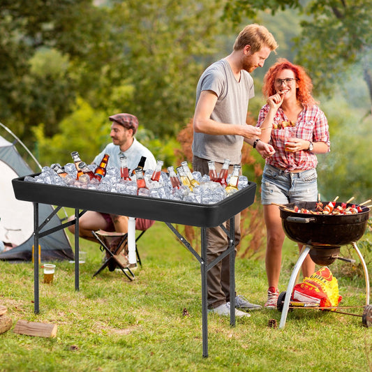 4 Feet Plastic Party Ice Folding Table with Matching Skirt, Black Camping Furniture Black  at Gallery Canada