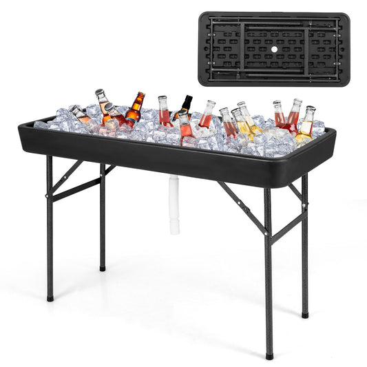 4 Feet Plastic Party Ice Folding Table with Matching Skirt, Black Camping Furniture Black  at Gallery Canada