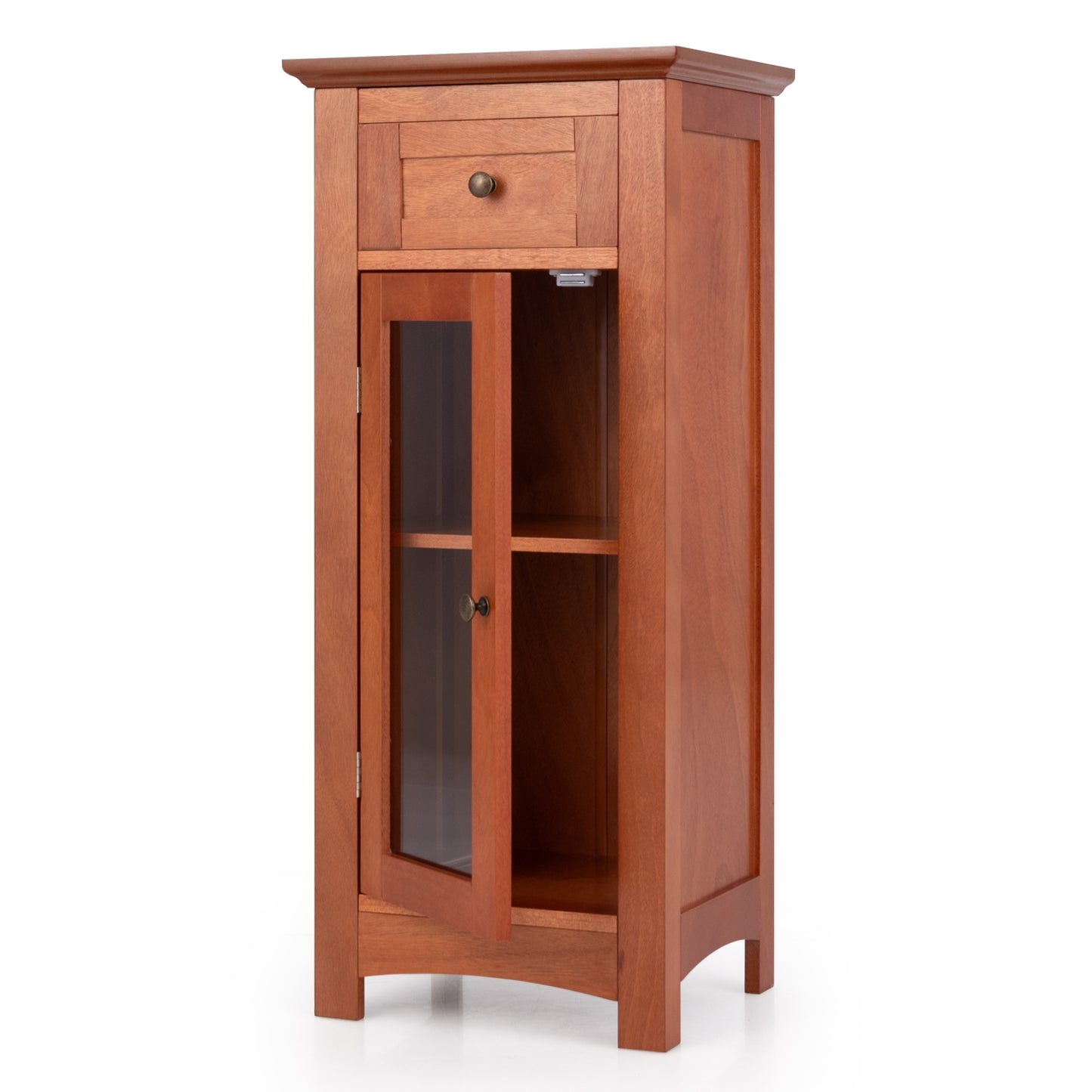 Bathroom Freestanding Storage Cabinet with Single Glass Door, Brown Floor Cabinets Brown  at Gallery Canada