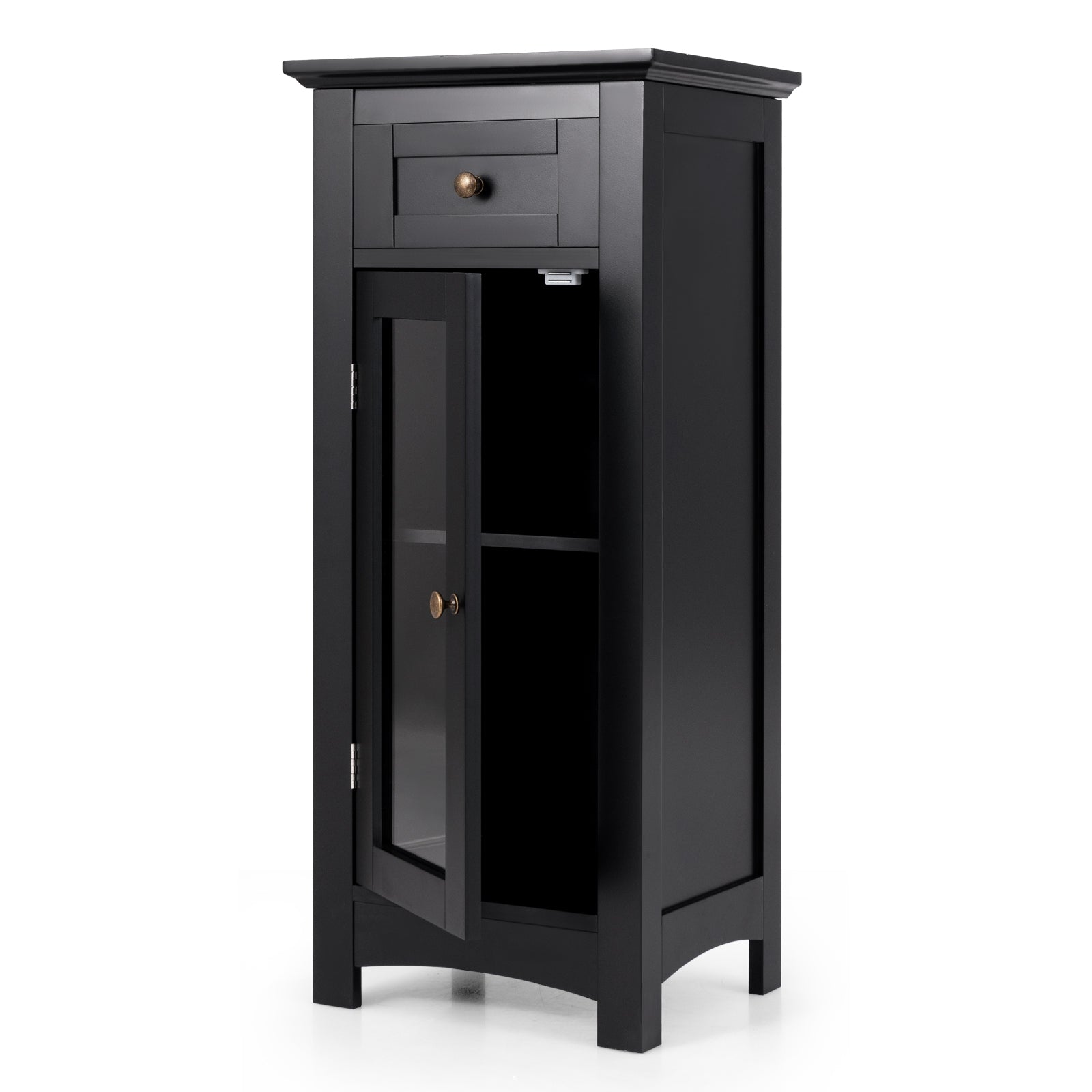 Bathroom Freestanding Storage Cabinet with Single Glass Door, Black Floor Cabinets Black  at Gallery Canada