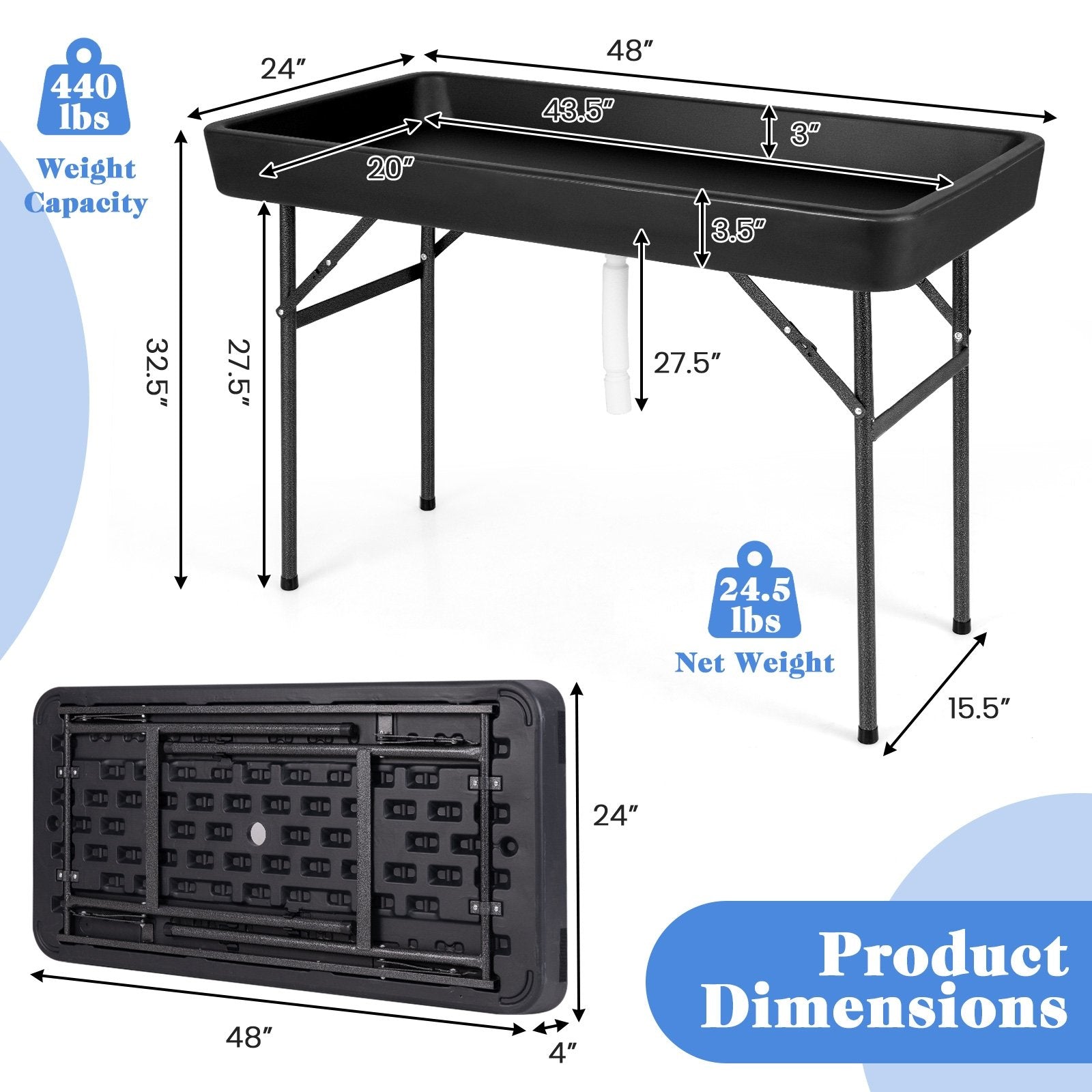 4 Feet Plastic Party Ice Folding Table with Matching Skirt, Black Camping Furniture   at Gallery Canada