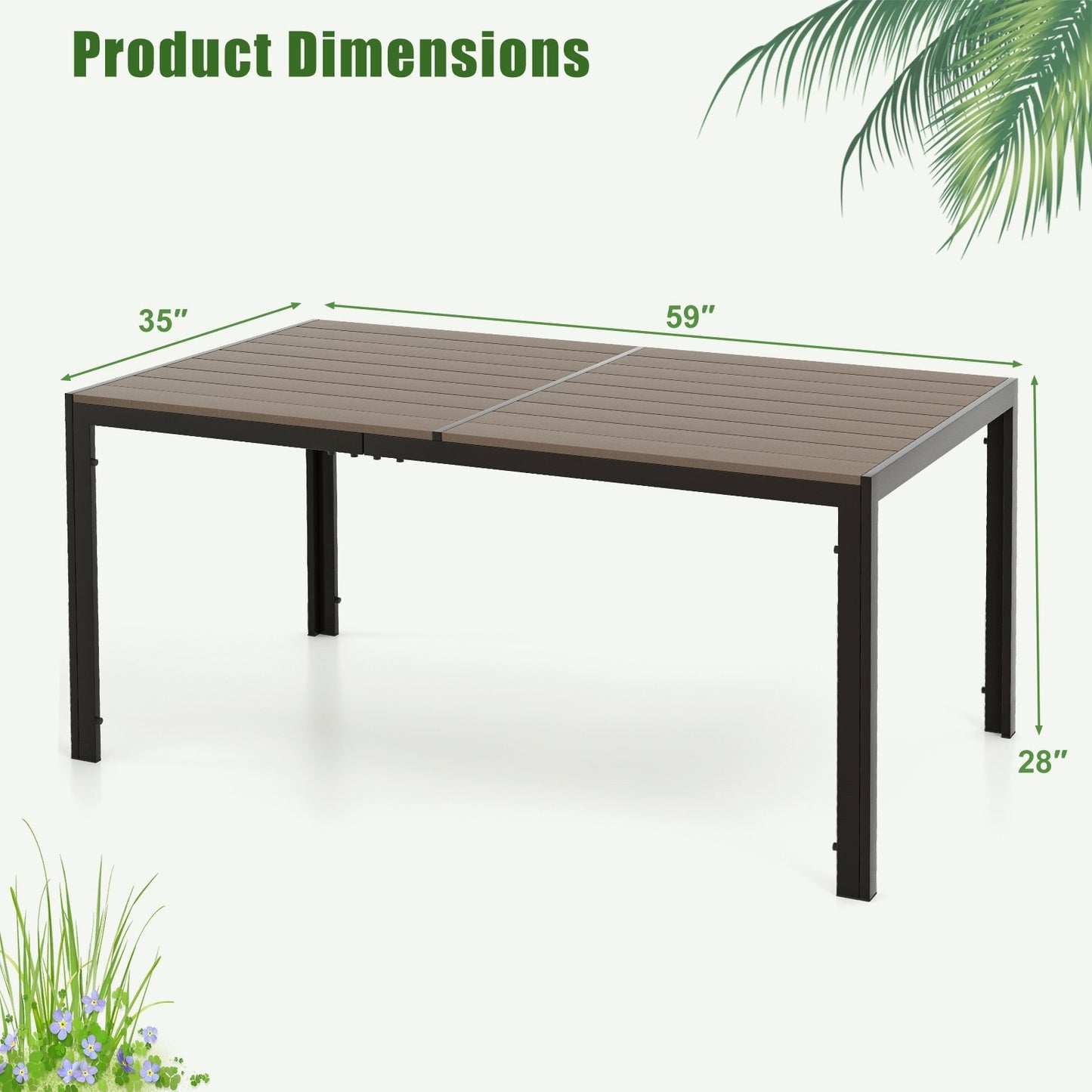 59 x 35 Inch Large Outdoor Rectangle Dining Table with Metal Legs, Gray Patio Dining Tables   at Gallery Canada