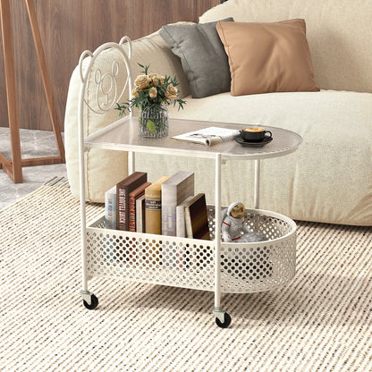 2-Tier Mobile Glass Coffee Table with Bear Pattern, White Coffee Tables   at Gallery Canada