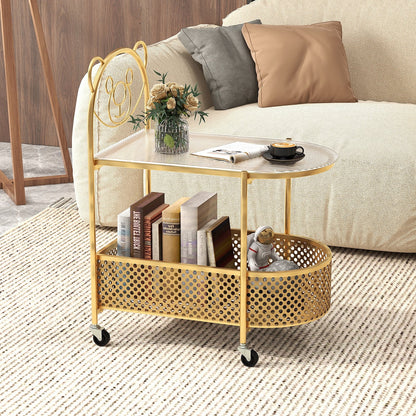 2-Tier Mobile Glass Coffee Table with Bear Pattern, Golden Coffee Tables   at Gallery Canada